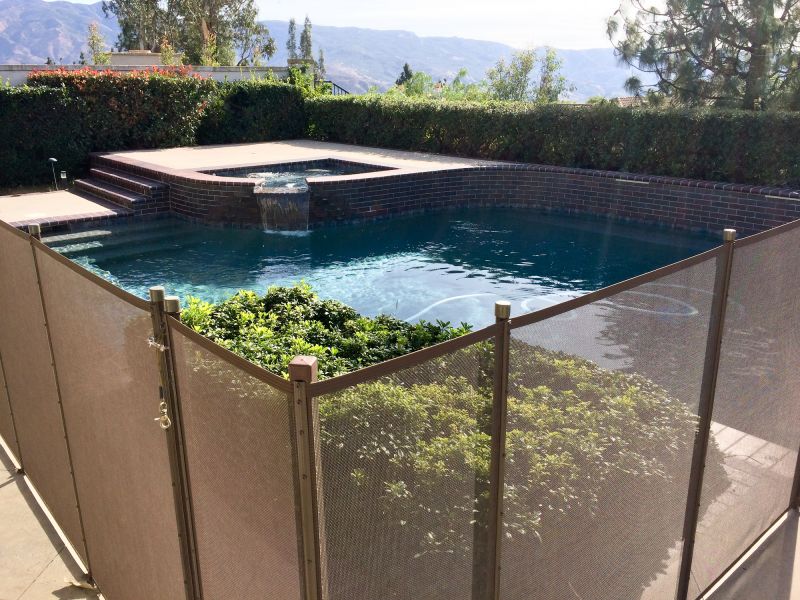 Mesh Pool Fence with Gate Open